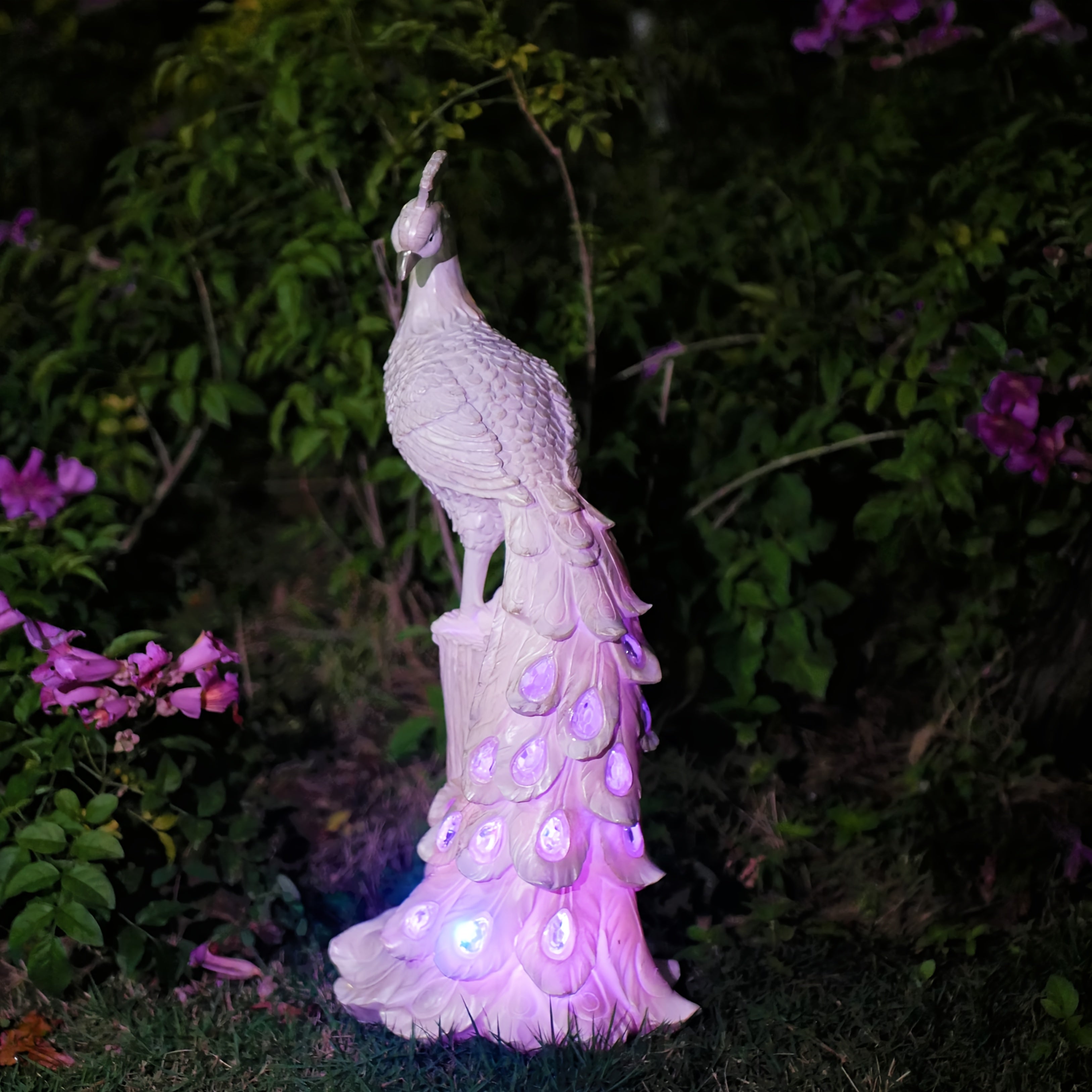 1pc Resin Craft Colorful Solar Light, White Peacock, 7-Color Slow Flashing Light Effect, Suitable for Garden, Courtyard, Lawn, Pond, Balcony, Porch, Christmas New Year Decoration, Gift for Friends