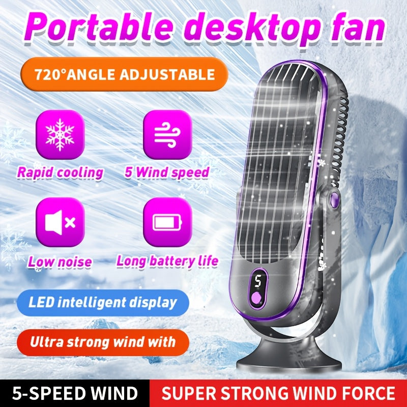 2026 Portable Desk Fan, Quiet Motor, USB Rechargeable, 5 Speed Levels, 720° Rotation, 5 Colors, 1200mAh Battery, for Office, Travel, Camping, RV &amp; Gifts