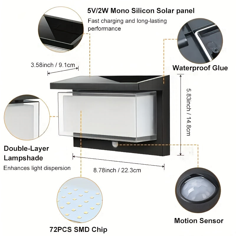 Solar Outdoor Light Sensor Solar Security Light 3-Level Dimming Mode Solar Wall Light Suitable for Garden Fence Courtyard Patio