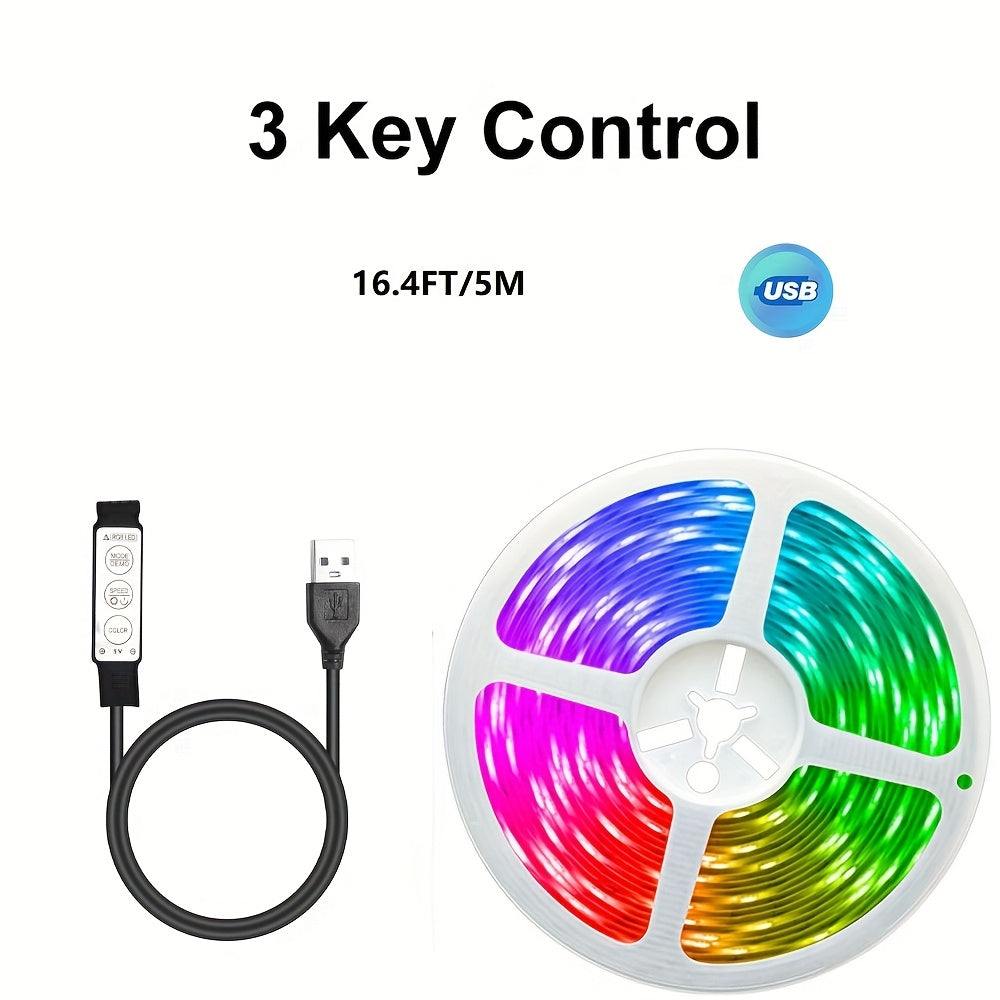 USB灯带电竞TV柔性七彩氛围灯迷你3键控制RGB低压5v自粘智能led灯条