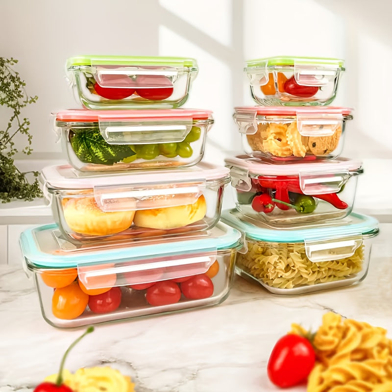 4/8 Pack Glass Food Storage Containers, Meal Prep Use, Airtight Bento Boxes with Leak-Proof Locking Lids, Microwave, Lunch Box, Oven, Refrigerator and Dishwasher Safe