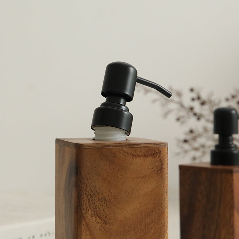 1 Vintage Wooden Soap Dispenser with Black Pump - Solid Wood Frame, 6.76oz/13.53oz Refillable Liquid Hand Soap & Dish Soap Dispenser, Freestanding for Bathroom & Kitchen Countertop, Rustic Decor Storage for Soap Bottles