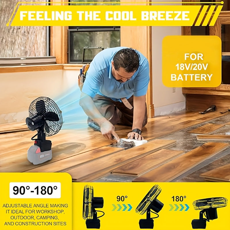 Portable 18V Battery Powered Cordless Fan, Cordless Jobsite Fan, 20W 3500RPM Low Voltage Protection Brushless Motor Fan, Industrial USB Port, Outdoor Use (Battery Not Included)