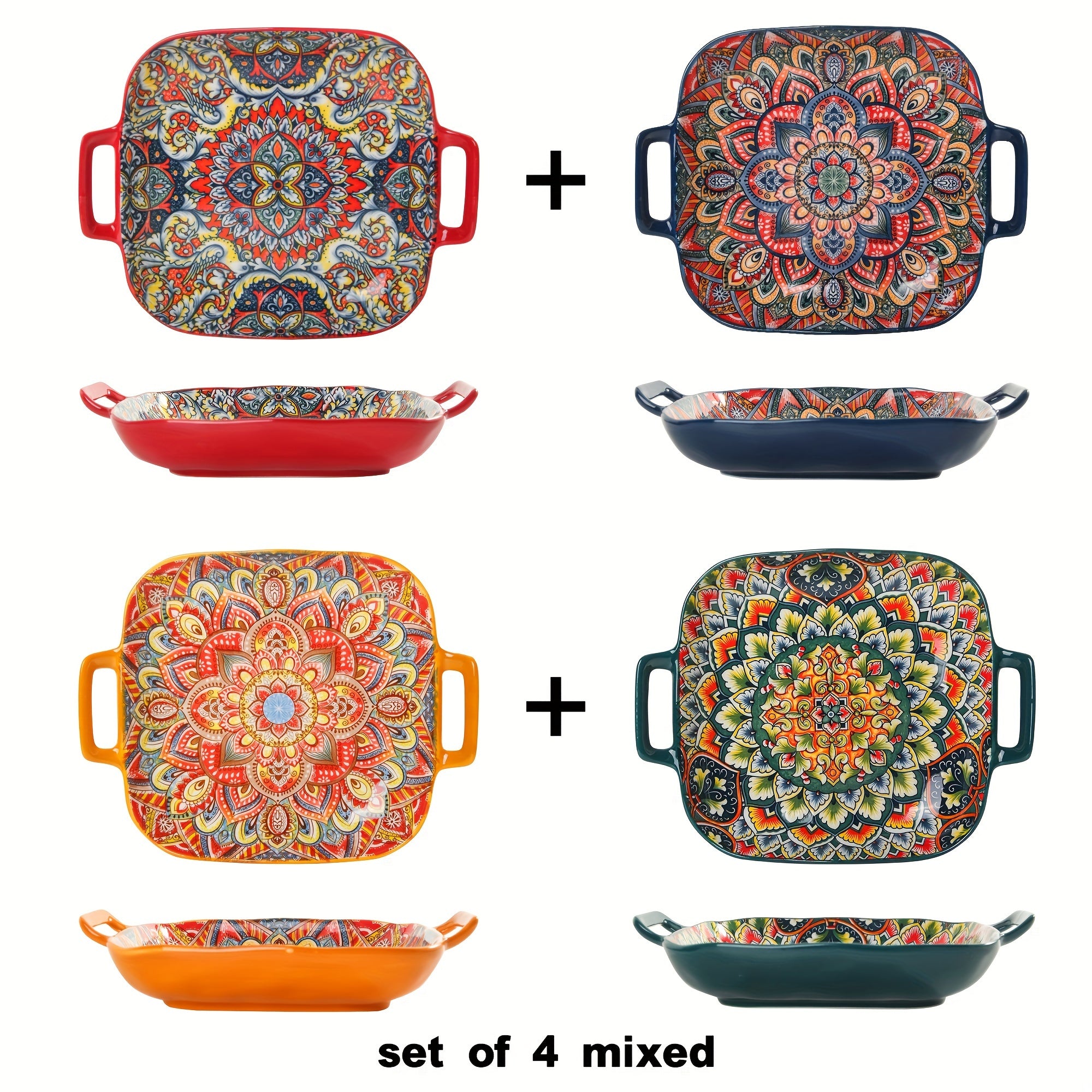 2-Piece / 4-Piece Ceramic Baking Set – 9-Inch Square Plates, Bohemian Style – Perfect for Pasta, Oven &amp; Catering – Multi-Purpose Kitchen &amp; Dining Essential
