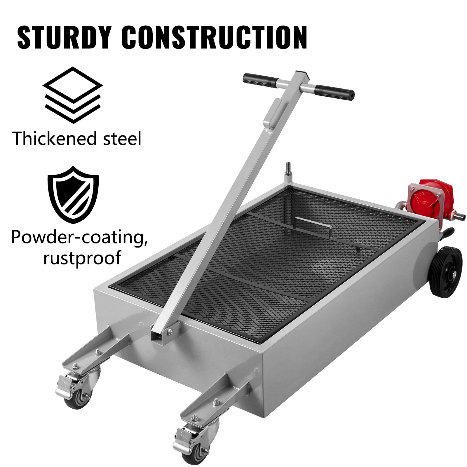 VEVOR 15 Gallon Oil Drain Pan, 57 Liter Low Profile Drain Tank, Large Capacity Oil Change Pan, with Folding Handle, Oil Pump, Hose and Swivel Casters, Suitable for Oil Change in Sedans, SUVs, Trucks