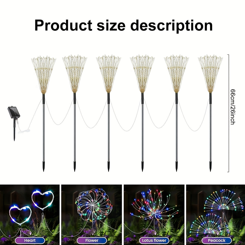6个/4个太阳能烟花灯-户外LED花园烟花、智能灯、智能光传感器、庭院、阳台、通道、派个和圣诞装饰的8种模式、太阳能草坪灯、节日庭院照明|装饰花园灯|太阳能灯、太阳能户外灯自动开/关IP44