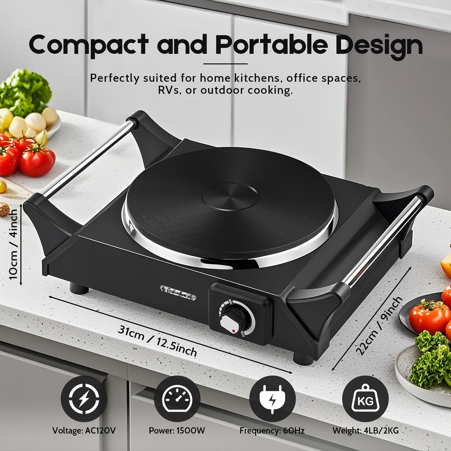 1500W Professional Infrared Heating Plate, 7.6-Inch Stainless Steel Burner with Adjustable Temperature Control, 35lb Weight Capacity, Ideal for Home, Office & Commercial Use.