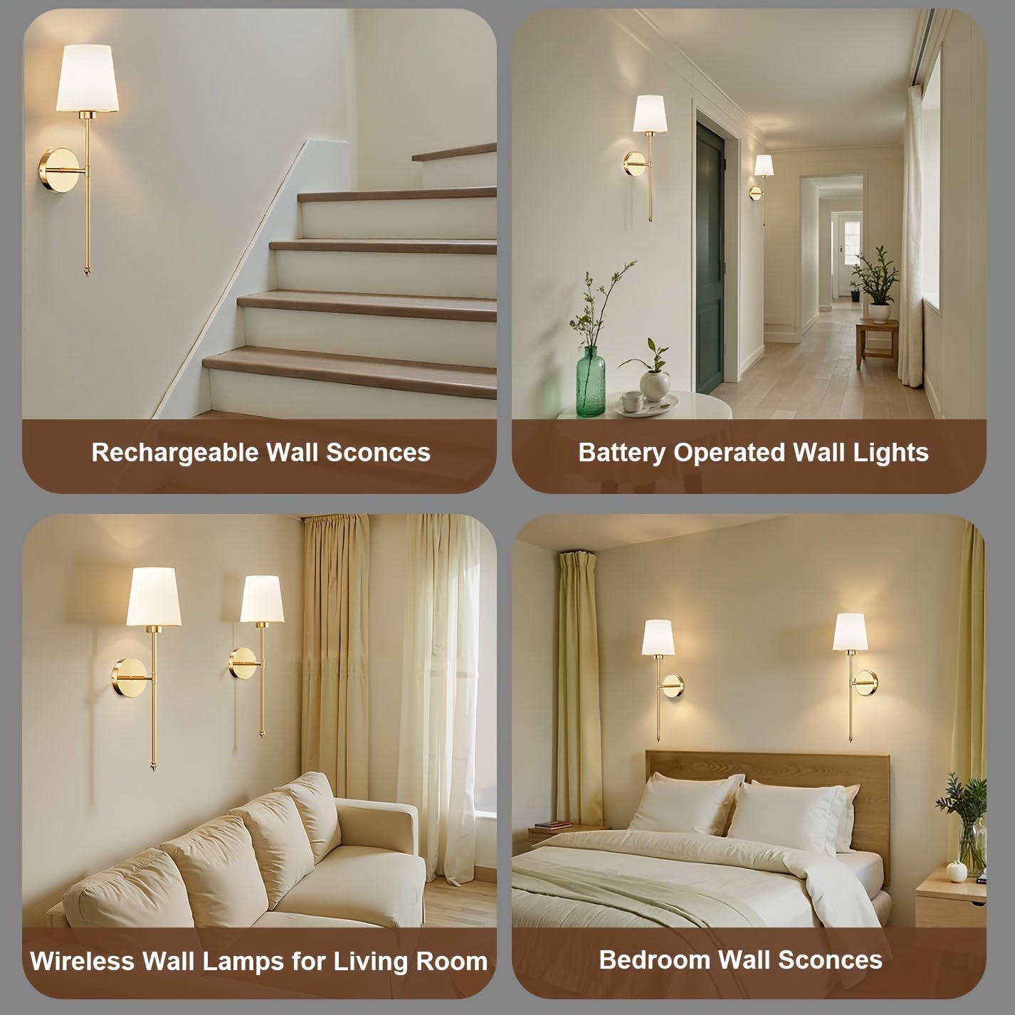 Wall Light Battery Operated 2-Piece Set Rechargeable Wall Light 10-Color Wireless Wall Light 2 Sets, Dimmable Bulb and Remote Control, Suitable for Bedroom, Living Room, Hallway Decoration