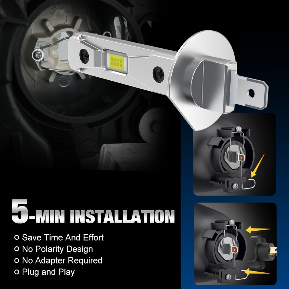 2 Pcs H1 LED Headlight Bulbs High Power 120W Super Bright 20000LM H1 LED Car Headlight Mini Auto Headlight High/Low Beam, Canbus Error-Free Headlight Bulbs Plug-and-Play No Turbo Fan