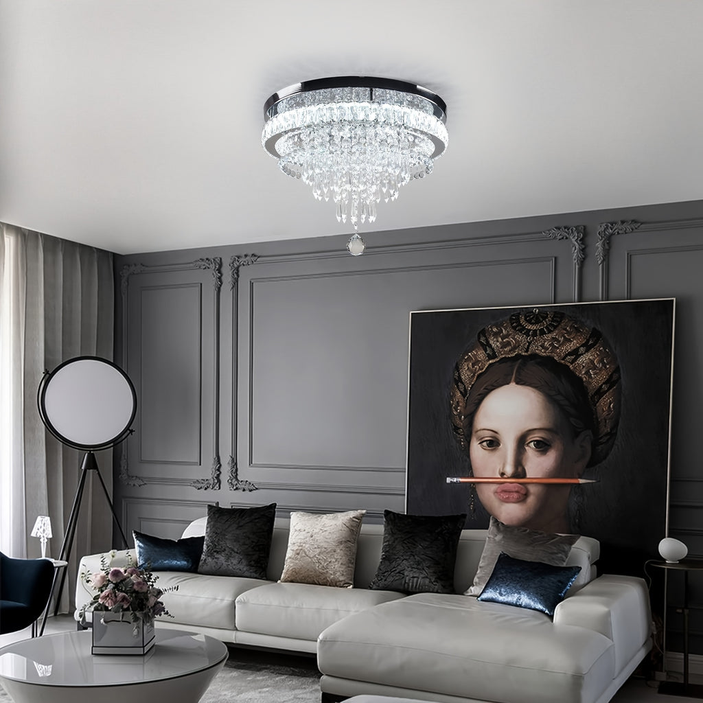 19.7-Inch Crystal Chandelier Crystal Ceiling Light LED Recessed Light Modern Pendant Light Suitable for Living Room Bedroom Dining Room (Cool White), Bedroom Chandelier, Fashion Chandelier, Elegant Chandelier