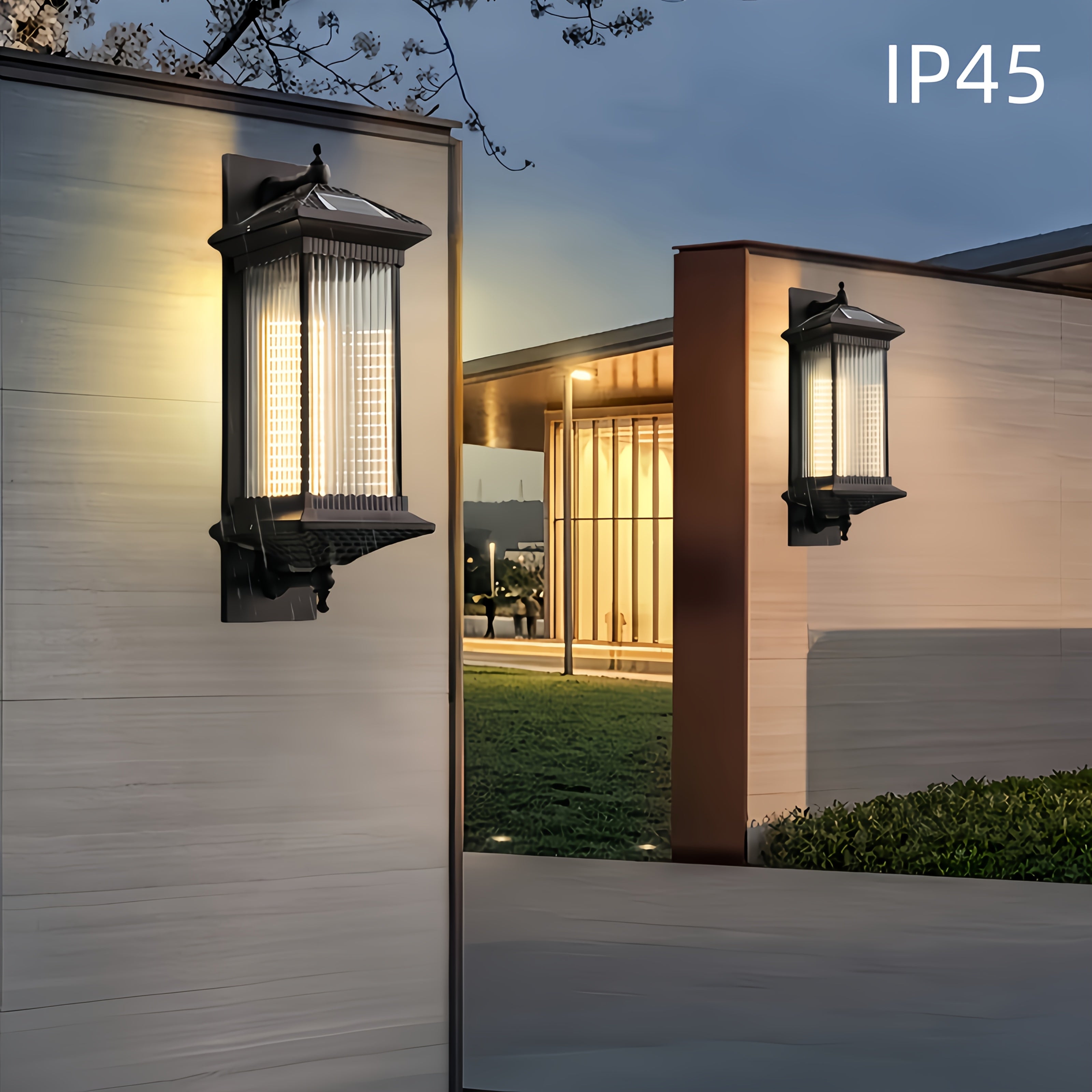 LED Outdoor Solar Wall Light Villa Courtyard Exterior Wall Gate Post Street Light IP45 Aluminum Body Four-Color Dimmable Wall Light (White/Warm Light/Neutral Light/Red Light)