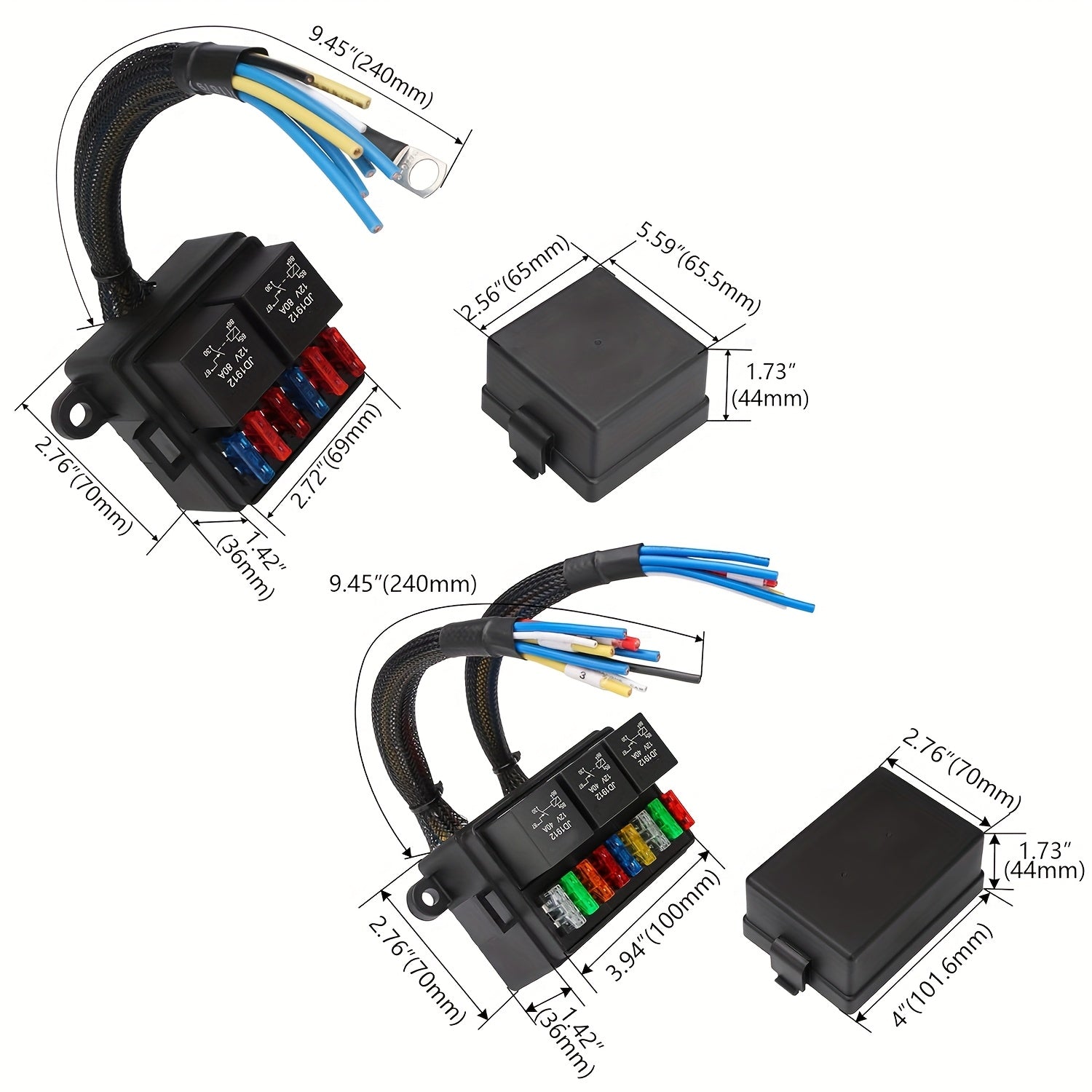 Pre-Wired Fuse Relay Box, 2/3/4/6 Way 4-Pin 40A Relay Block Kit, Suitable for Car Truck Boat JEEP