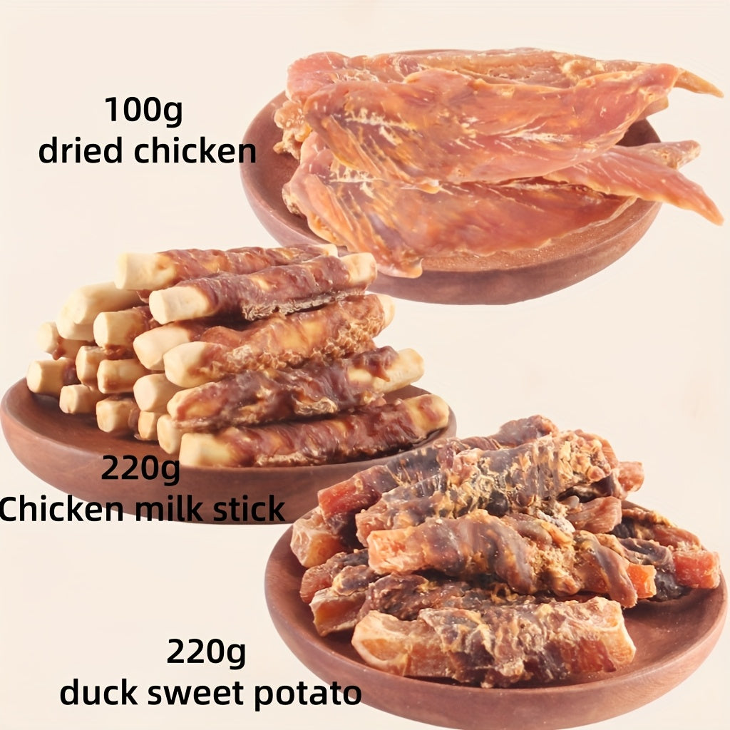 天然鴨、雞、牛奶棒、甜薯狗零食套裝 - 無穀物、高蛋白、低脂肪、對牙齒健康有益