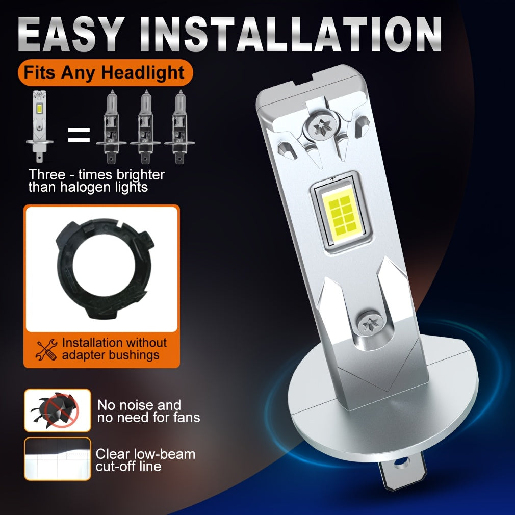 2Pcs H1 LED Headlight Mini Direct Plug Fog Light Low Beam/High Beam 60W 6000K 13000LM 12V