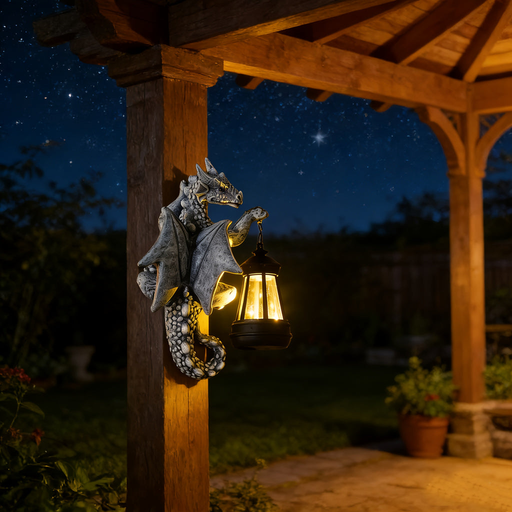 Dragon Statue Solar Outdoor Statue Garden Light, Dragon Shape Night Light, 9.25-Inch Outdoor Decorative Light, Can Be Mounted on Trees, Walls, Fences, Perfect Birthday, Housewarming Gift for Dragon Fans