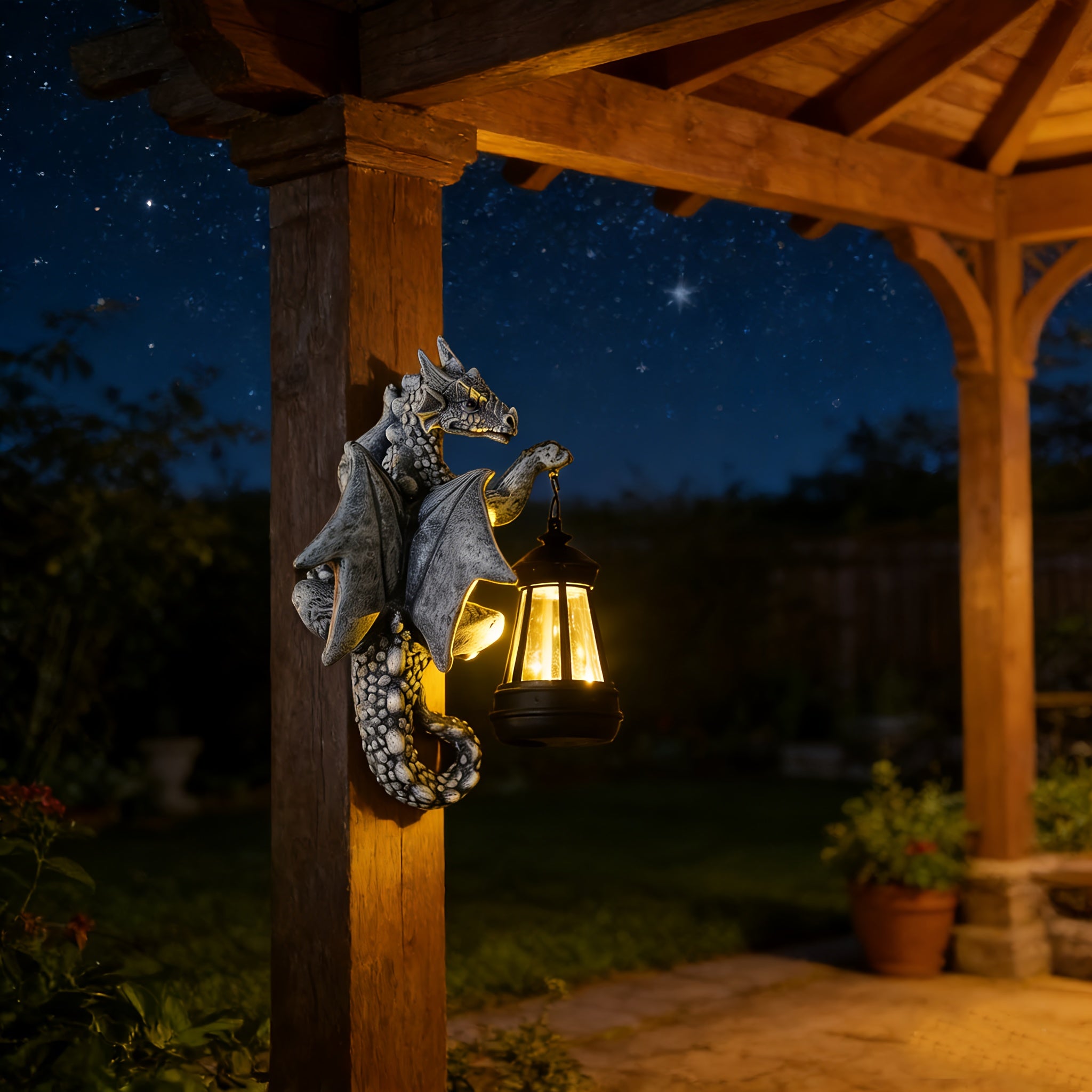 Dragon Statue Solar Outdoor Statue Garden Light, Dragon Shape Night Light, 9.25-Inch Outdoor Decorative Light, Can Be Mounted on Trees, Walls, Fences, Perfect Birthday, Housewarming Gift for Dragon Fans