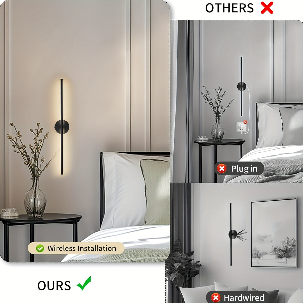 Black Gold Battery Operated Wall Light, Single or Double Piece Optional, with Remote Control, Touch and Timer Functions, Adjustable Brightness, Size 28.3 Inches, Suitable for Living Room, Bedroom, Hallway, Hotel and Home Decoration