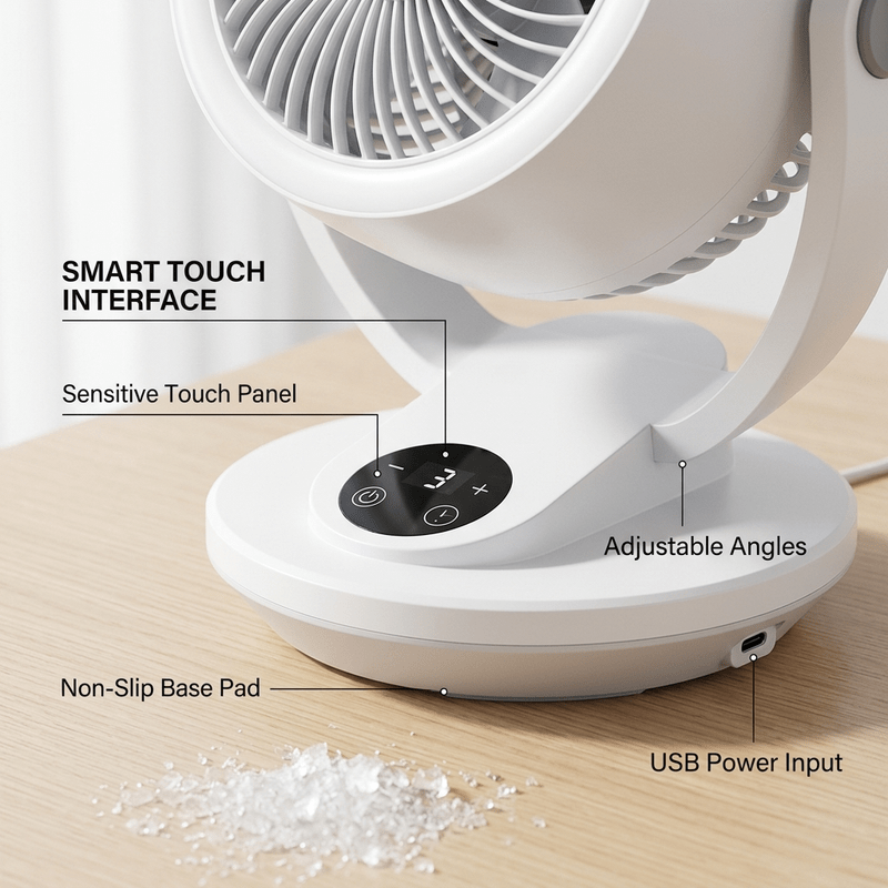 USB Ice Feeling Circulation Fan, 10 Inch Small Desktop Fan, Desktop & Wall Dual Use, High Airflow, Ultra Quiet, 3 Blades, Unique Air Duct Design, Engine Hurricane Wind