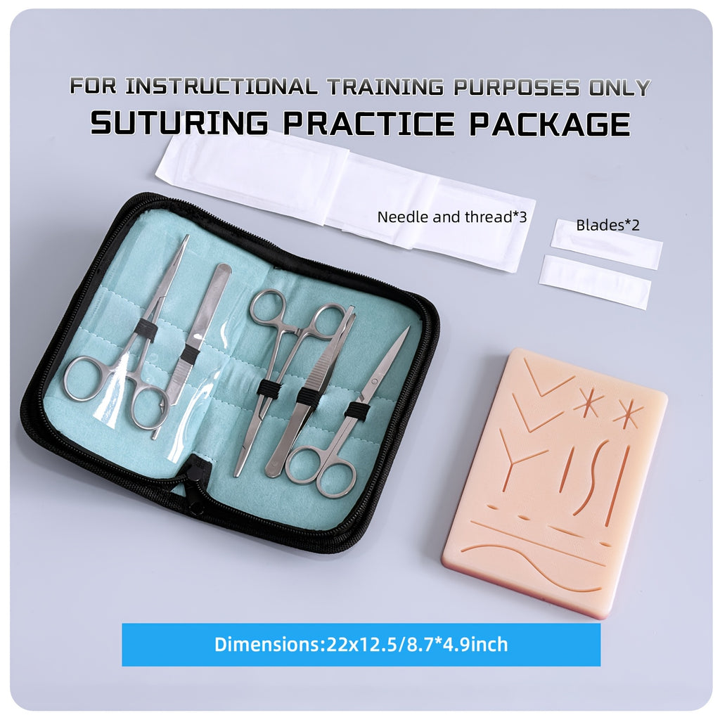 [12PCS-缝合训练模型]学生学习训练模拟垫，硅胶模型，蓝色器械包+多伤口模拟缝合训练模型，仅限教育学习使用。