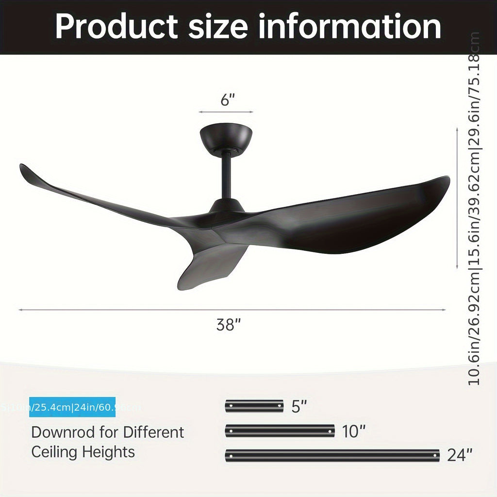 Sofucor Modern 38" Smart Ceiling Fan, Remote Control, DC Motor, 3-Blade Design – Quiet Operation, Black/White, Outdoor Rated (120V), Ceiling Mount – Modern Bedroom & Living Room Fan