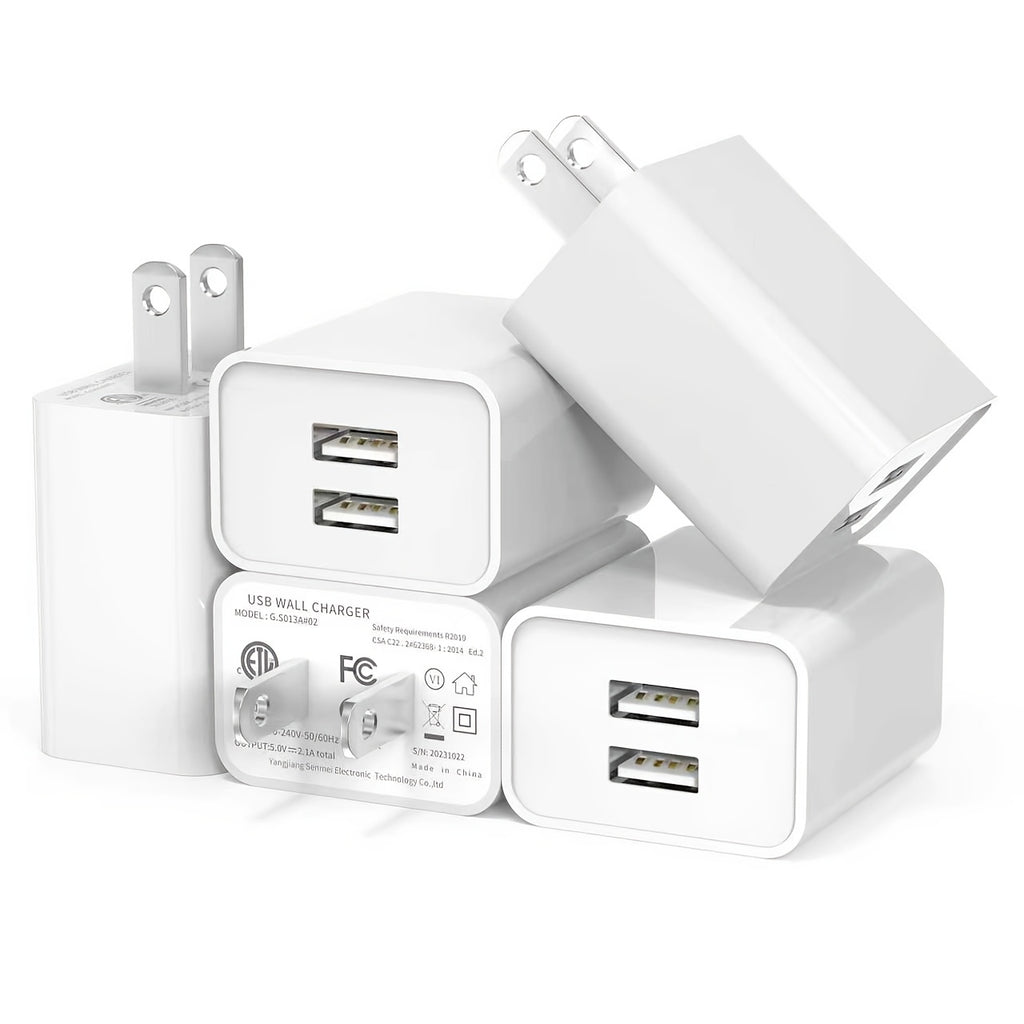 USB Wall Charger, 5-Pack 2.1A Dual USB Port Cube Power Plug Adapter Phone Charger Block Charging Box Brick for Pixel, Moto, Huawei, Xiaomi, Android Phones