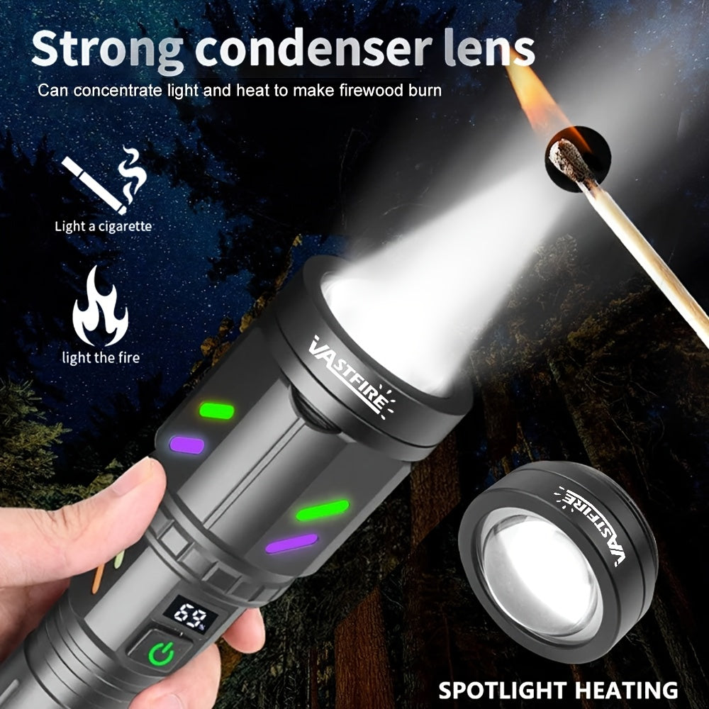 30W Ignition Zoom Flashlight With Ignition Lens Type-C Rechargeable Digital Power Display 5 Modes Aluminum Alloy Material Built-in Power Bank Function Portable Tactical Flashlight for Outdoor Emergency Camping Travel Patrol