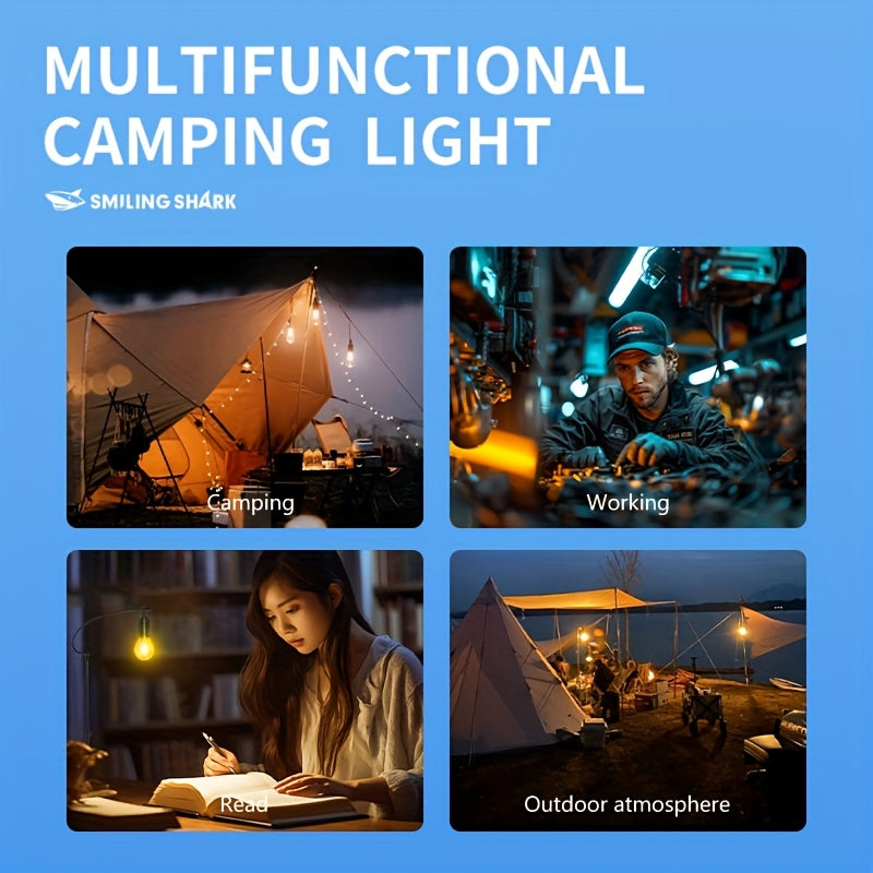 A smiley face shark portable bulb, ultra-bright camping light, suitable for outdoor and indoor use, rechargeable bulb, ideal for hanging outside during camping, hiking, backpacking or power outages