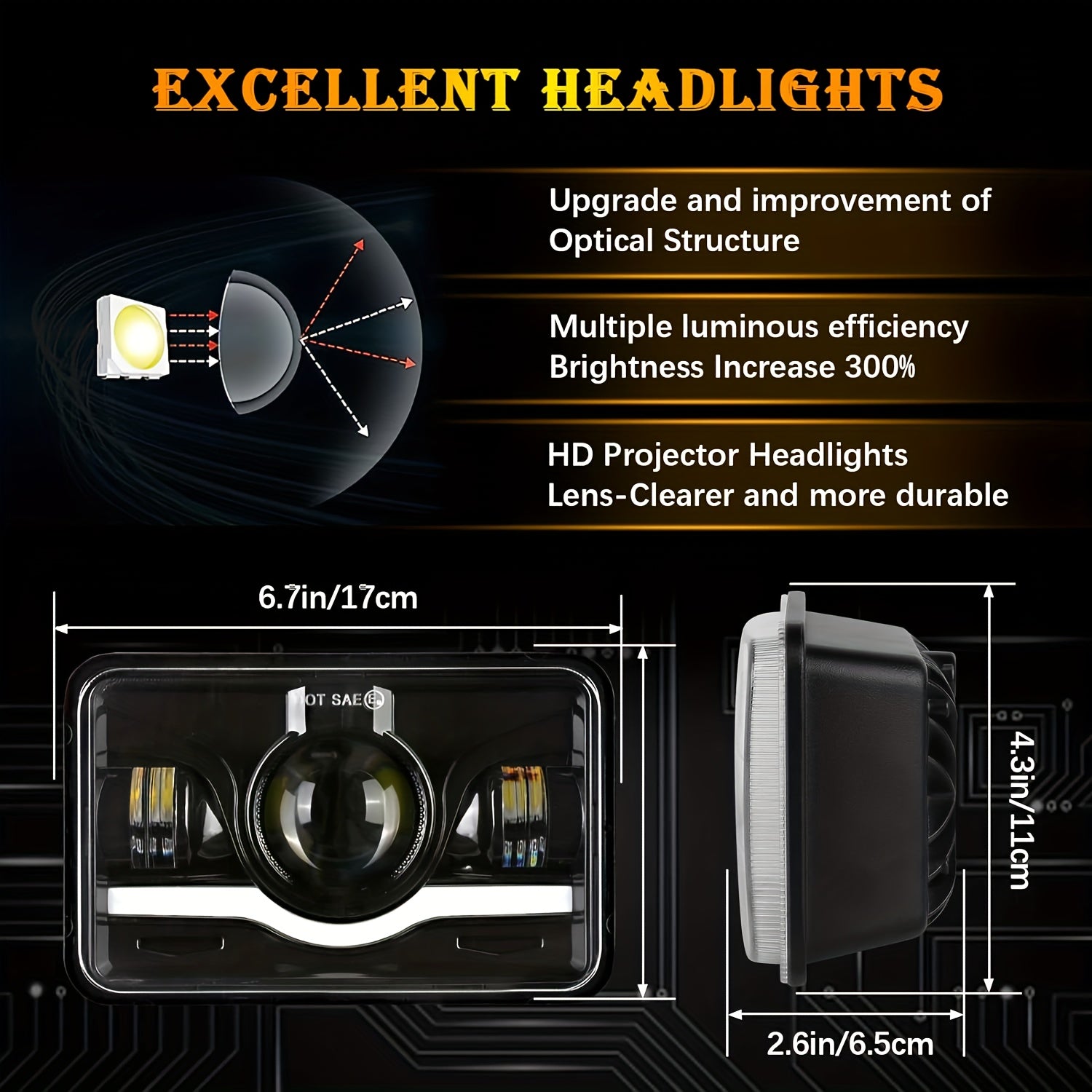 4x6 Inch LED Headlight High/Low Beam Daytime Running Light Square Turn Signal Light Fit for GMC Chevy Car Jeep Motorcycle Truck Front Light 12V 24V