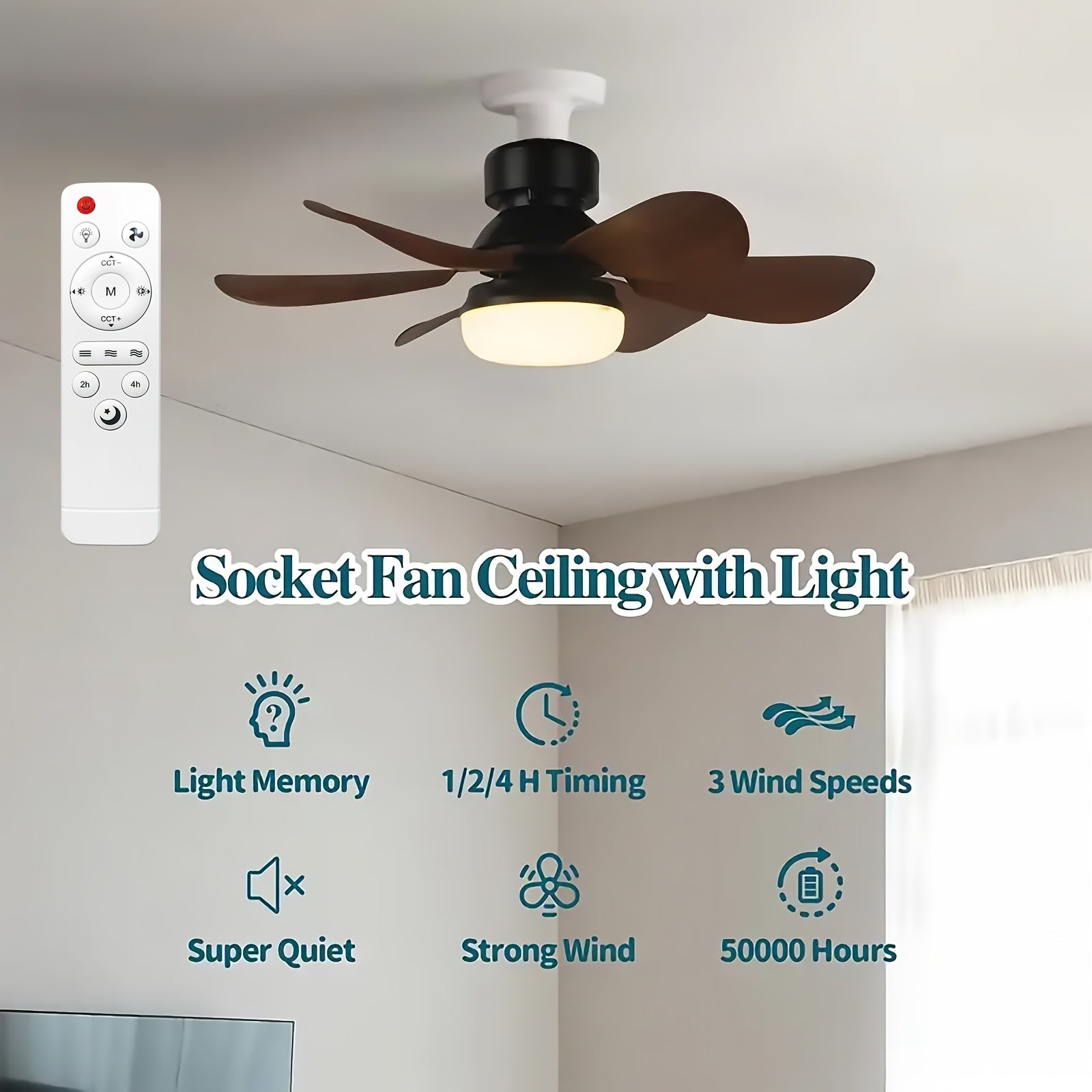 Smart Brown Ceiling Fan Light with Remote, Dimmable LED 3-Color Lighting, 3 Wind Speeds, 6-Blade Fan Light, E27/E26 Base Hardwired, Ideal for Kids' Room, Bedroom, Kitchen, Study, Brown Flush Mount Fan Light.