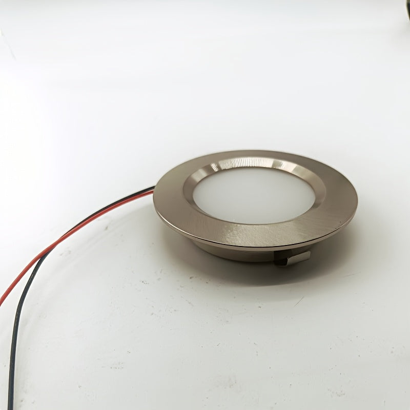 Recessed LED round downlight spotlight, metal aluminum housing, DC12V 24V, diameter 68mm*14mm, cutout 55mm, nickel color, 3W 5W LED cabinet light, for garage, bathroom, sauna lighting, shopping mall, restaurant, bedroom, corridor