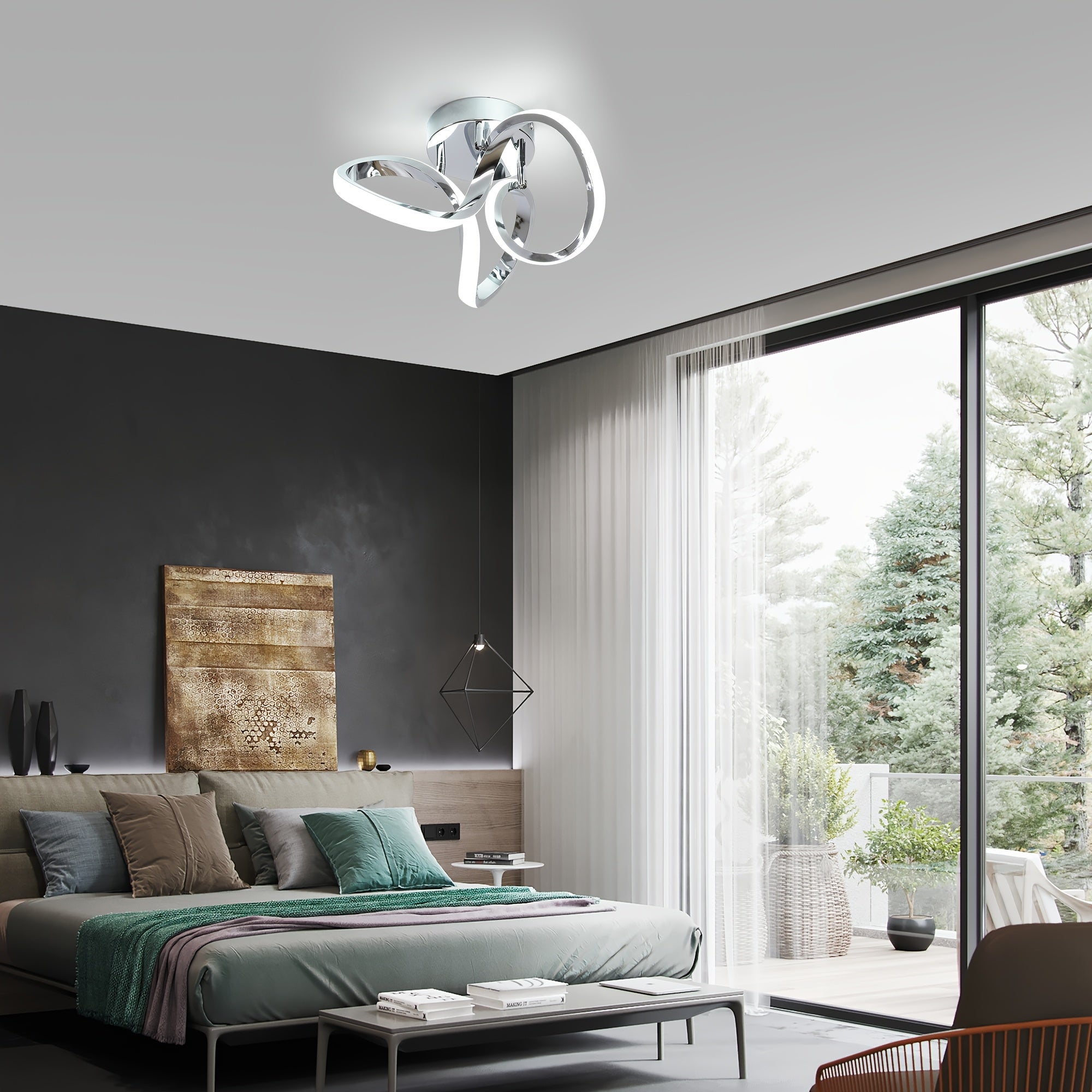 Gainid hallway light, acrylic modern LED ceiling light, cool white 6000K, flush mount ceiling light for bedroom, bathroom, kitchen, balcony, hallway, staircase, passage, curved creative design ceiling light
