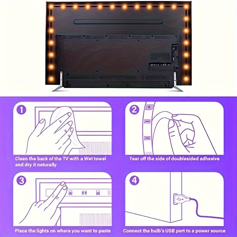 1roll RGB 电视背景 LED 灯带 3 键按钮控制 柔性胶带 适用于游戏室 万圣节 圣诞节装饰