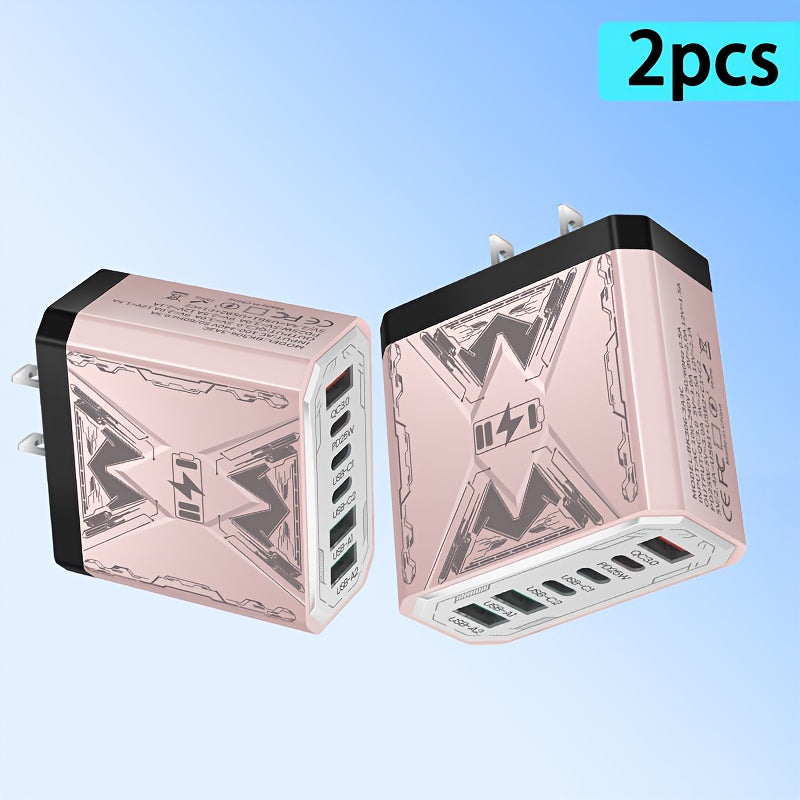 6-in-1 Fast Charger 3USB + 3Type-C Power Adapter with Indicator Light, QC3.0 Power Adapter Cube USB Wall Charger, for iPhone 17/ 16/ 15/ 13/ 13pro/ 12/ 12pro/ XR/ SE, Pro/ Mini/ Air---Perfect Christmas, Holiday, New Year Gift,  Travel Charger