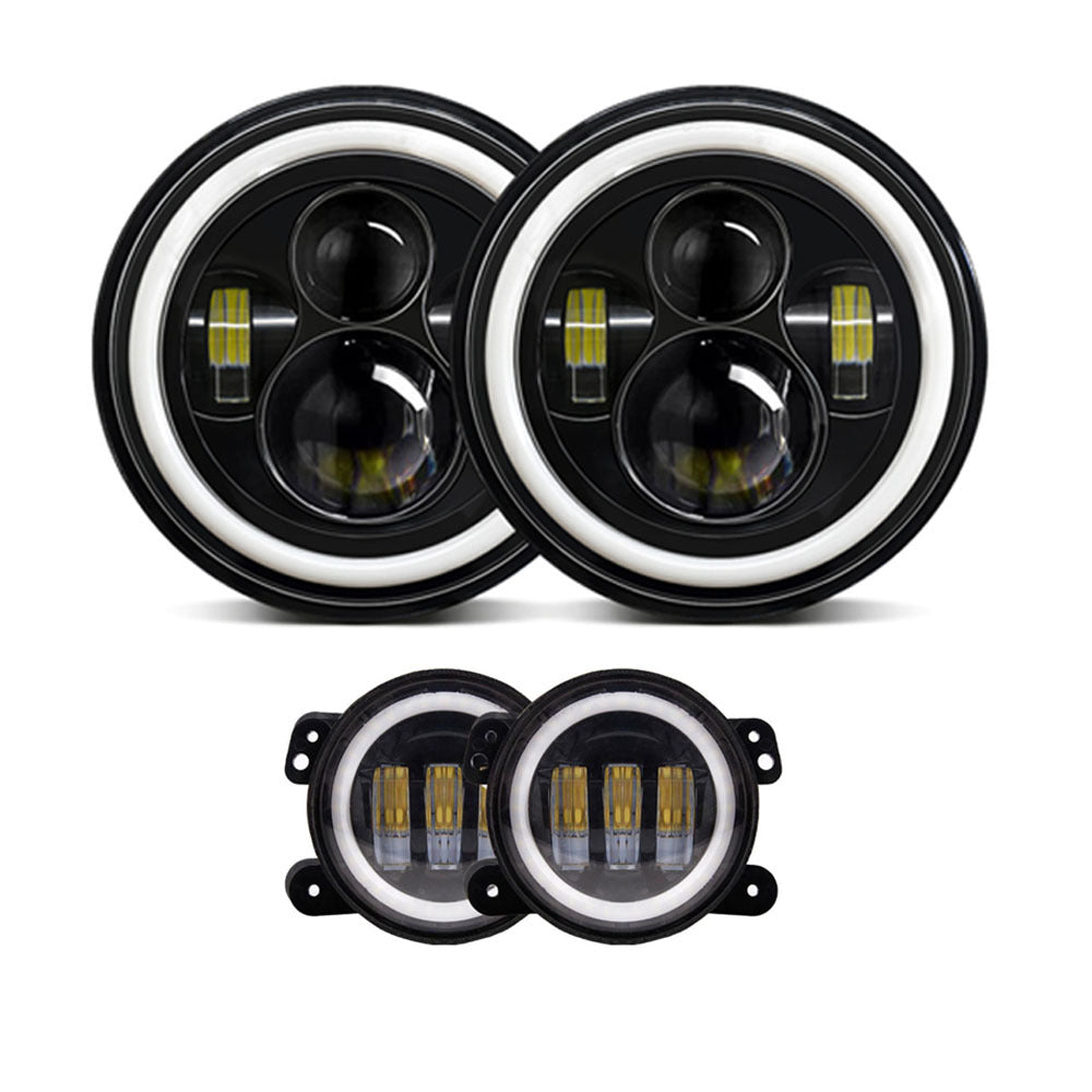 Set of 7-Inch Round LED Headlights (2 Pieces) or Set of 4-Inch Fog Lights (4 Pieces) plus 7-Inch Headlights for F-100, F-250 and F-350 Trucks, as well as Chevy Nova, Camaro and C10 Models