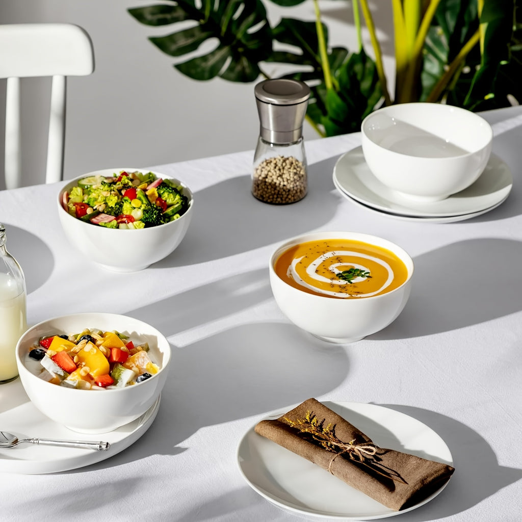4-Piece Ceramic Salad Bowl Set, 6-Inch White Ceramic Bowls, 22 oz – Perfect for Kitchen Soup Bowls, Cereal Bowls, Ramen Bowls, Oatmeal Bowls, Fruit Bowls, Rice Bowls – Dishwasher & Microwave Safe