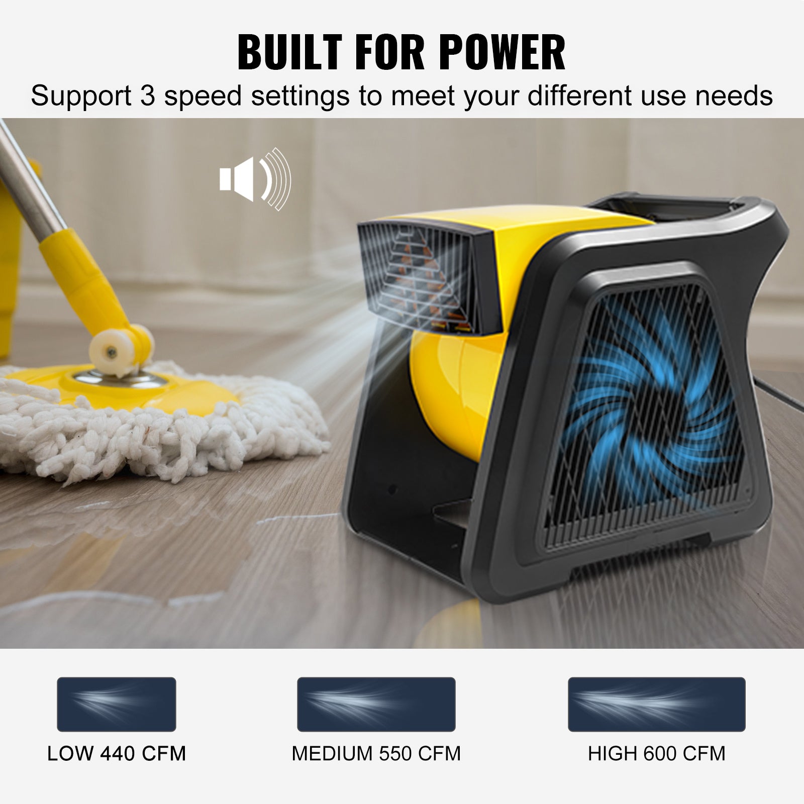 VEVOR Pivoting Utility Fan, 600 CFM High Velocity Floor Blower for Drying, Cooling, Ventilating, Exhausting, 300° Blowing Angle Air Mover, Portable Carpet Dryer Fan for Home, Workshop