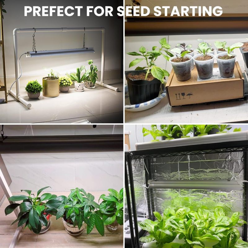 Seedling Grow Light with Stand, 2FT T5 Full Spectrum Indoor Plant Lamp, 32W 144 LEDs High Output Seedling Light Kit, Height Adjustable with On Off Switch