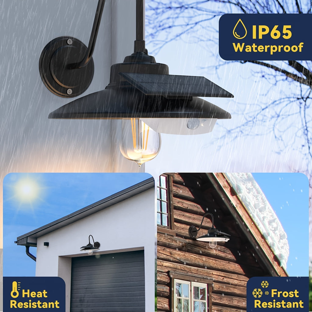 1 Pack/2 Packs Outdoor Wall Light, Outdoor Solar Light, Solar Barn Light, with 3 Lighting Modes and Motion Sensor, Outdoor Farmhouse Gooseneck Light, Wall Mount, Suitable for Outdoor Courtyard, Street, Garage, Shed, Patio