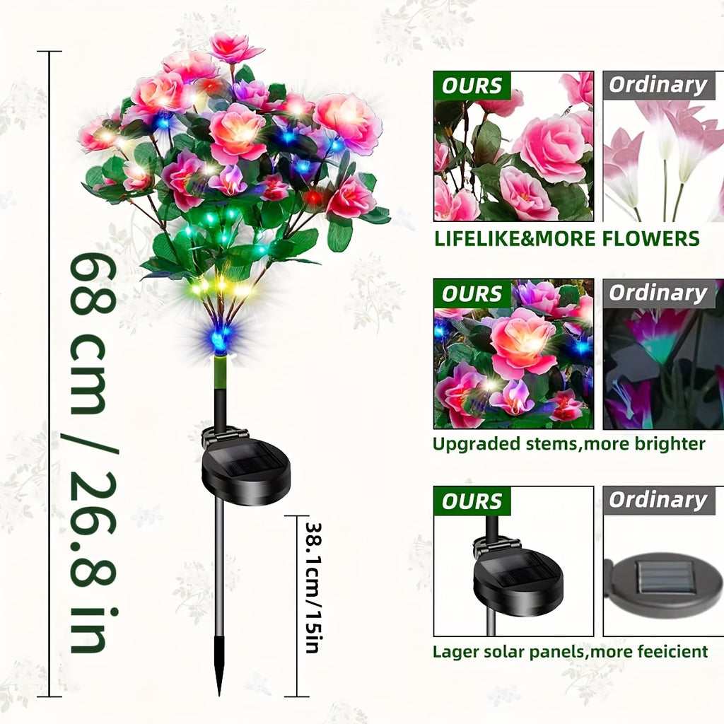四只装户外太阳能花园灯，花园庭院草坪后院小路的杜鹃花太阳能花灯母亲节园艺礼物，太阳能杜鹃花灯（彩色灯光）