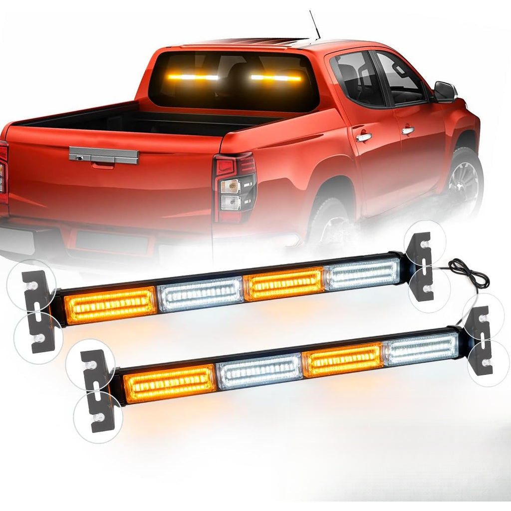 2-Pack Traffic Signal Light Bar, LED Roof Safety Warning Light, Compatible with Cars, Pickups, SUVs and Trucks, Amber / White, Battery-Free