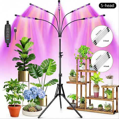3-Head Foldable Strip Plant Grow Light, Adjustable Height & Irradiation Angle, Foldable Bracket with Timing Function, Ideal for Indoor Succulent Seedling Growth and Supplemental Lighting