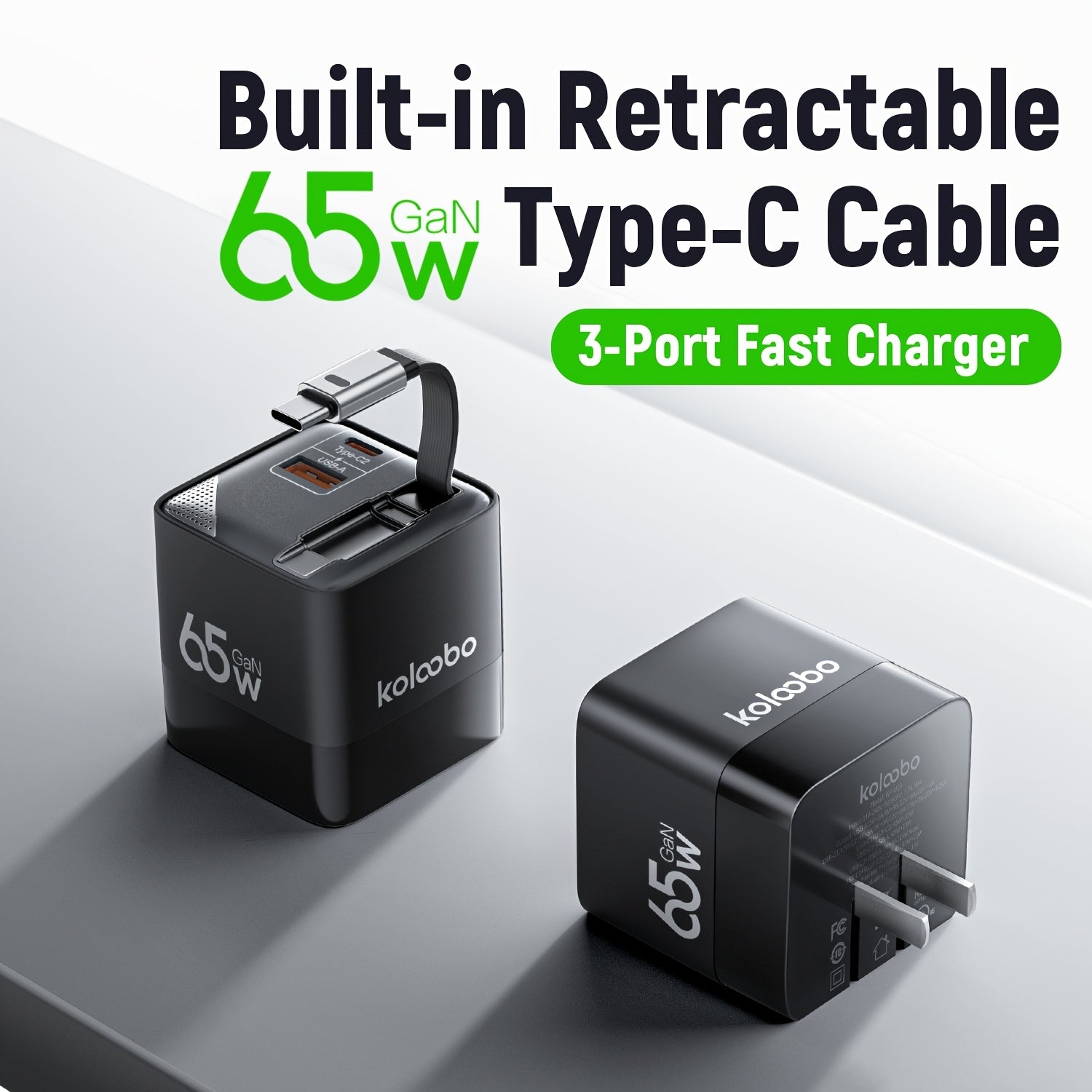 65W Portable Fast Charger with a Retractable Cable And Foldable Plug, Designed for Travel. Compatible with for iphone 17/16/Pro/Pro Max/15/14 And Galaxy/Ultra Series. The Charging Cable Retracts for Easy Storage And Portability