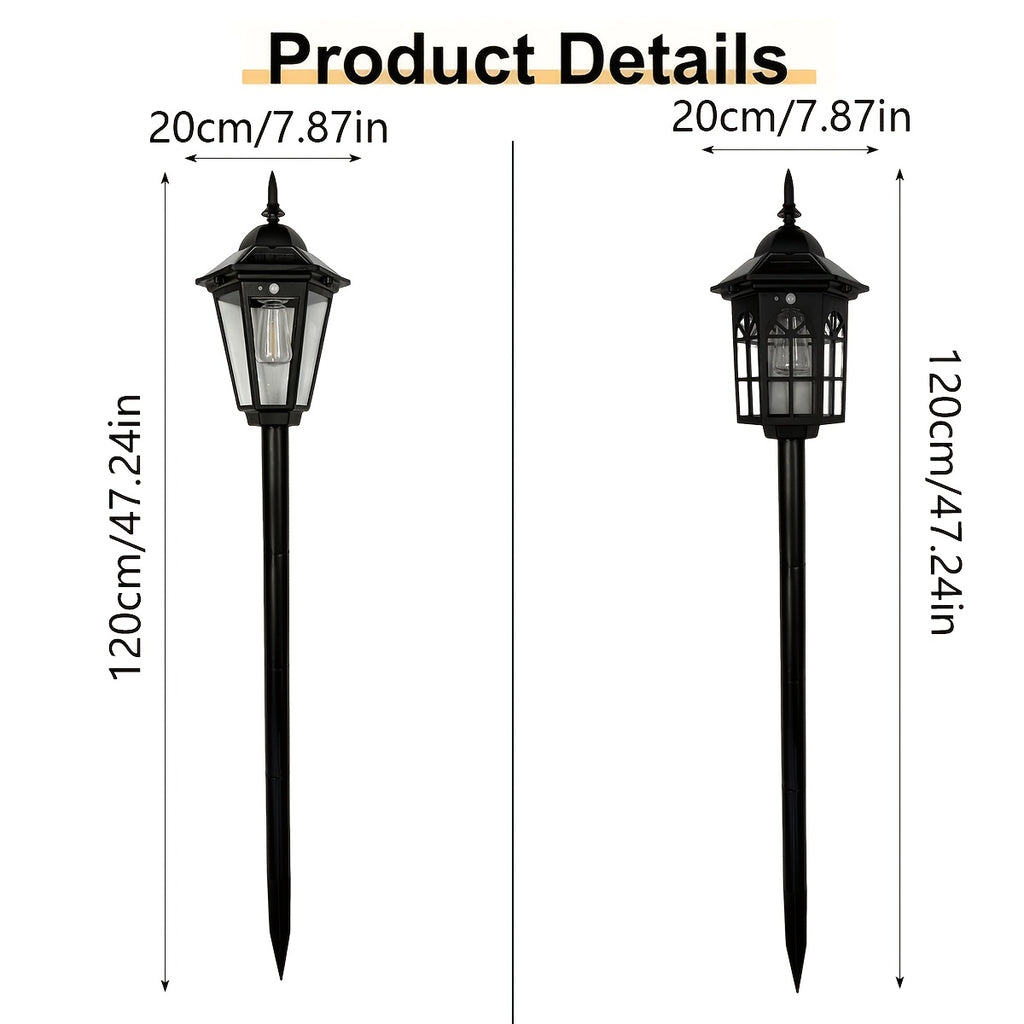 Large Solar Street Light with Motion Sensor and Smart Control, European Lantern Style Black LED Outdoor Light, Height 3.94ft, IP65 Waterproof, Durable Plastic and Long-Lasting Battery, Perfect for Courtyard, Garage, Door, Garden, Square, Street
