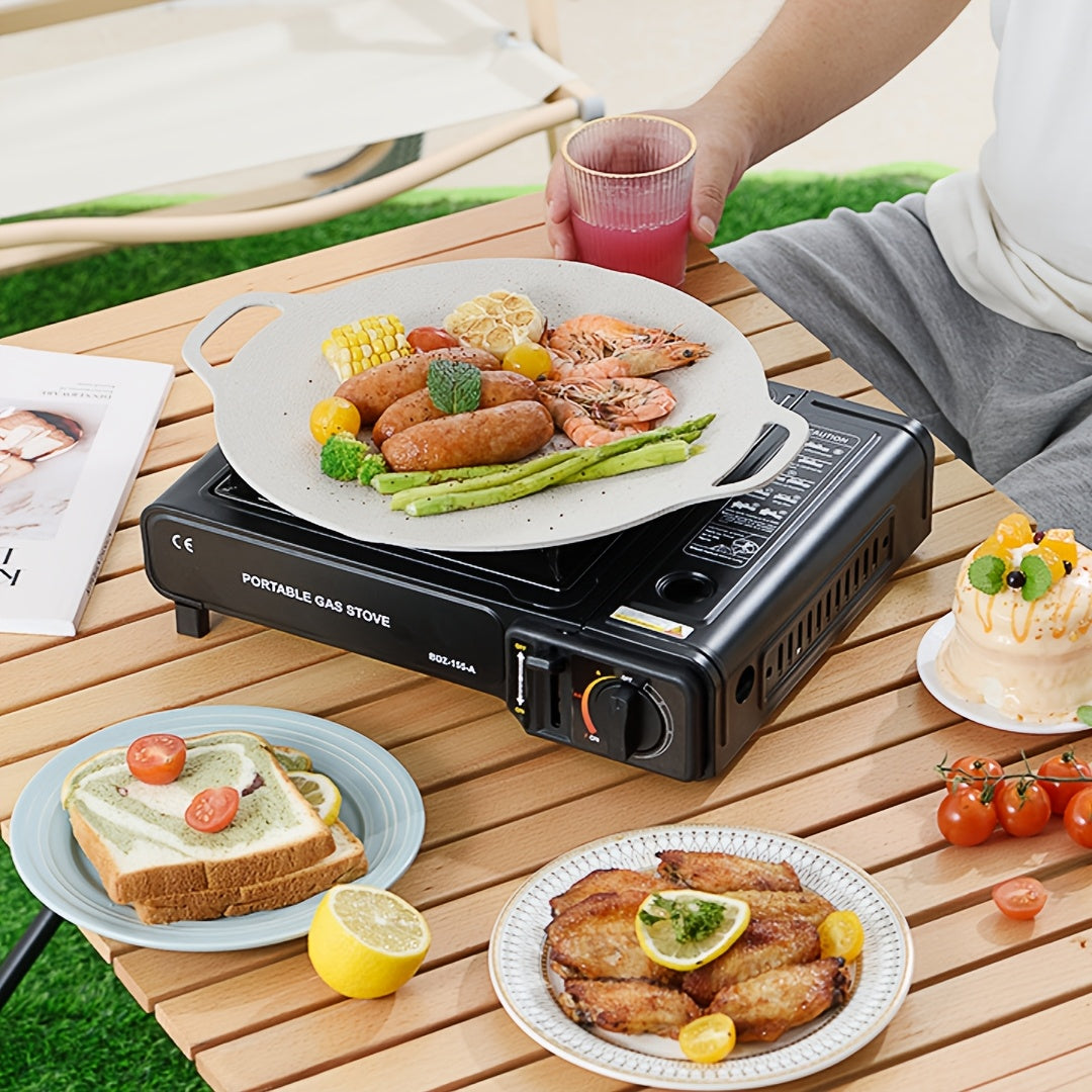 Portable Camping Stove with Precise Temperature Control, 7850 BTU Power, Windproof & Easy-Clean Ceramic Coated Grate