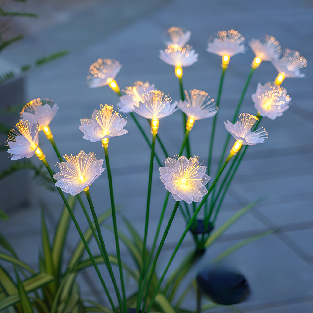 6-Head Fiber Optic Flower Solar Ground Insert Light Warm Light, Courtyard Lawn Landscape Decorative Light, Perfect for Outdoor Gardening Lighting, B&B Garden Festival Atmosphere Decoration