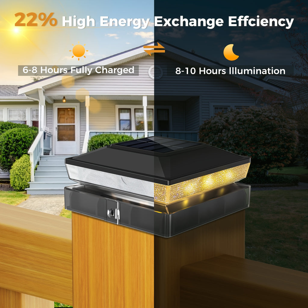 6/14 Pack Solar Post Cap Light, Fits 4x4 and 3.5x3.5 Inch Vinyl/Wood Posts, Dual Color Temperature (Warm White/Cool White) Two Lighting Modes, Dusk-to-Dawn Auto On/Off, IP65 LED Outdoor Fence and Patio Light, Black