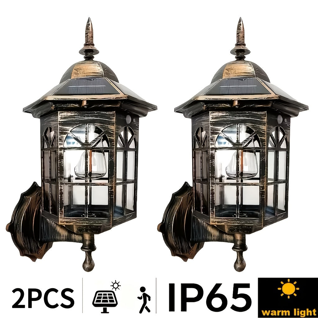 2PCS Vintage Solar Outdoor Wall Light Waterproof Courtyard Decorative LED Tungsten Alloy Wall Light, Suitable for Garden, Courtyard and Porch, Tungsten Filament Light, Outdoor Garden, Street Floor Decoration, Solar Garden No Wiring Required