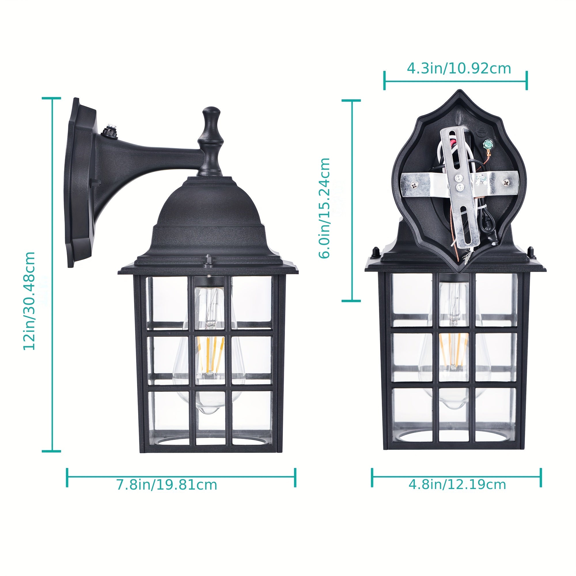 One-Piece Dusk to Dawn Sensor Light Fixture Outdoor Wall Light Wall Mount Modern Matte Black Front Porch Light with Clear Glass (Bulb Not Included)