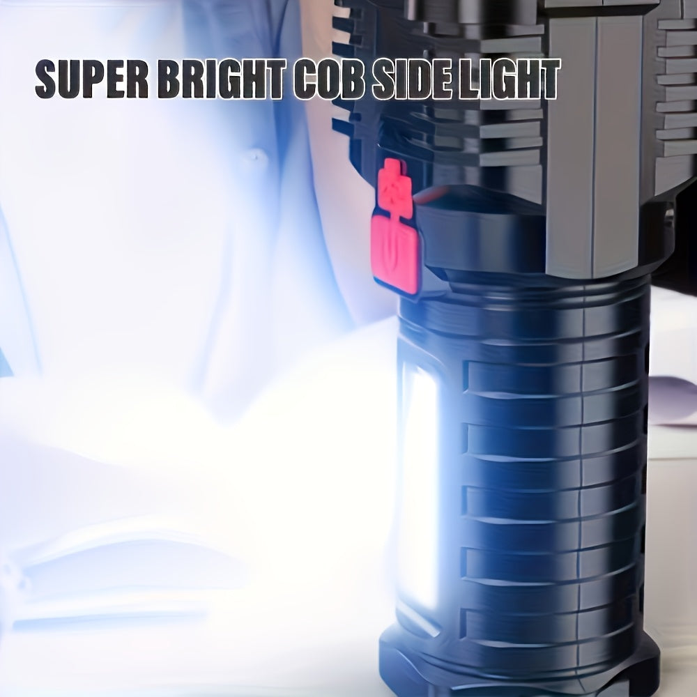 1Pc High Brightness Handheld Flashlight, Rechargeable Camping Lantern with COB Side Light, 4 Lighting Modes, Suitable for Camping, Hiking, Outdoor Activities and Home Emergency Use