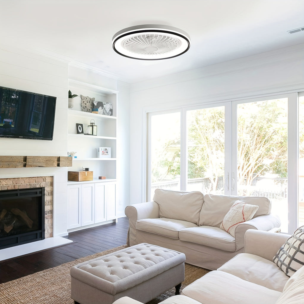 Sofucor 19 Inch Modern Ceiling Fan | RGB Color Changing Light, Dimmable Remote, Reversible DC Motor, 7 Blades & 3 Timers, for Living Room, Dining Room, Study & Bedroom